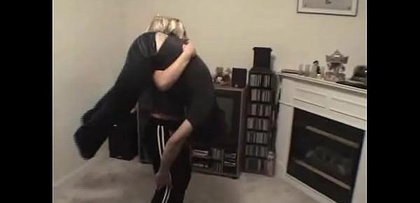  Guy Gets Reverse Over The Shoulder Carry By Giggling Blonde